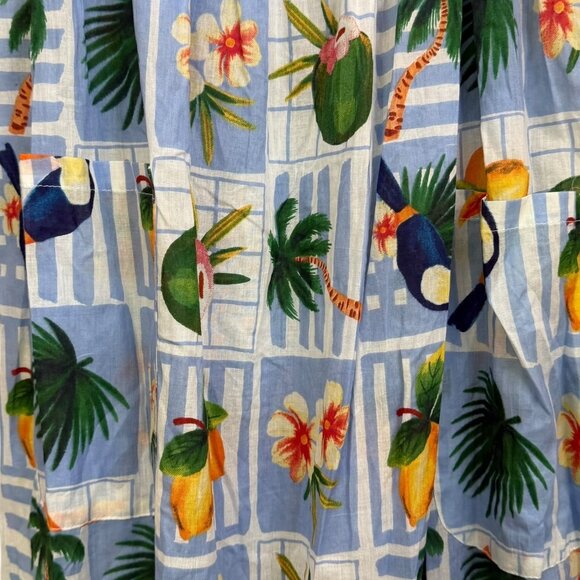 True Destinations Tropical Novelty Print Maxi Dress Blue L Vacation Swim Coverup - Picture 4 of 10